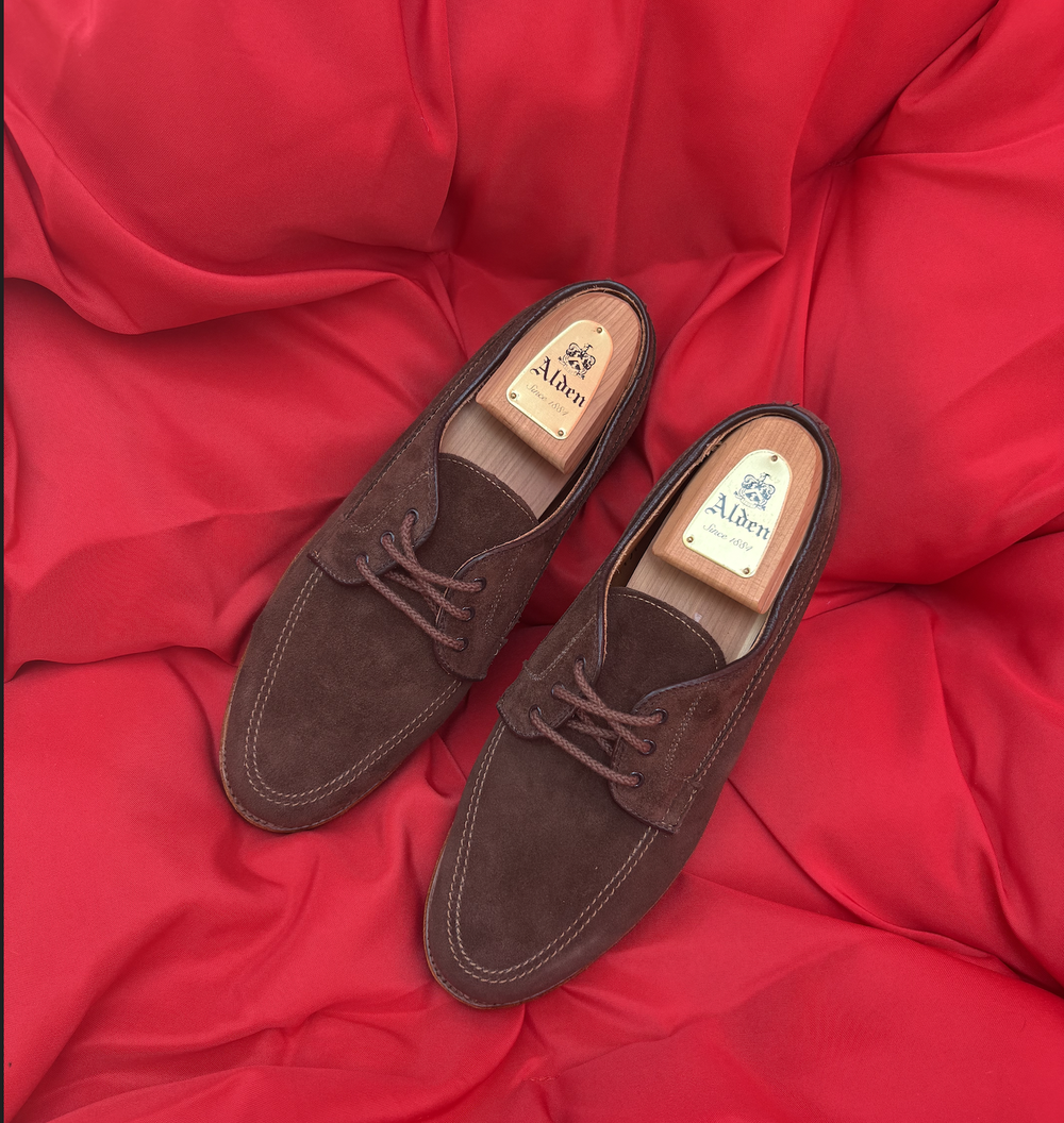 Alden 6245F 7D suède brown 6245F Unlined Leisure Handsewn Penny Loafer LHS (Dark Brown